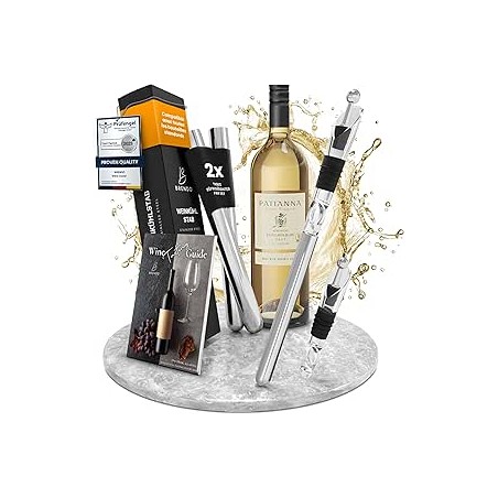 Brendo Rafraîchisseur de Vin 4-en-1 Tige de Refroidissement en Acier Inoxydable I Rafraîchisseur de Bouteille 2 Longueurs + Bec 