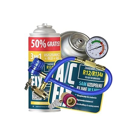 Remplacement du gaz Refrigerant 3en1 R134a 1x235 g pour Climatisation avec Tuyau, Manom?tre et Adaptateur HP/LP pour Climatisati